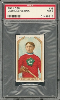 1911-12 C55 Imperial Tobacco #38 Georges Vezina Rookie Card – The Issues "Key" Card – PSA NM 7